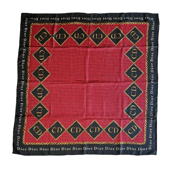 Vintage Christian Dior Houndstooth Logo Silk Scarf - Picture 1 of 10